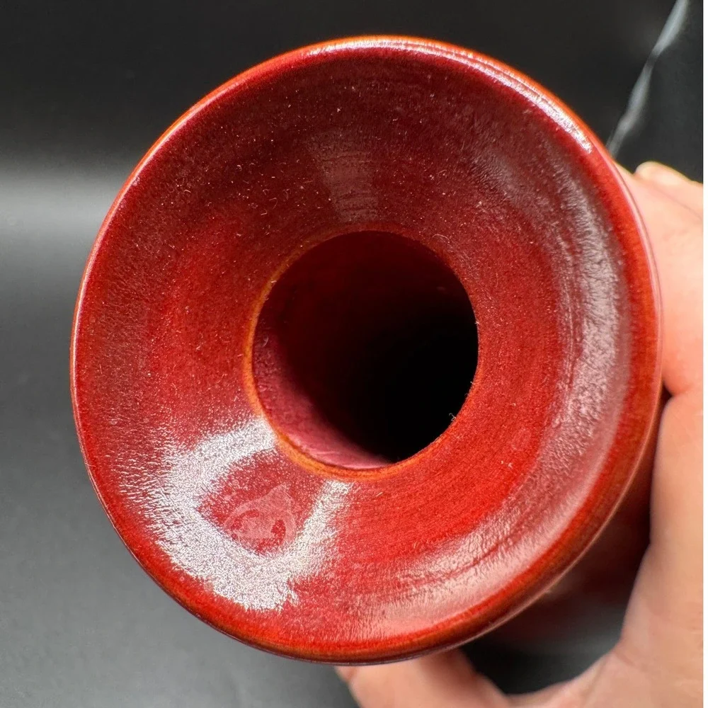 Signed Hand Turned Birch Wood Bud Vase‎ Red Burnt Live Edge Nature Artisan MCM